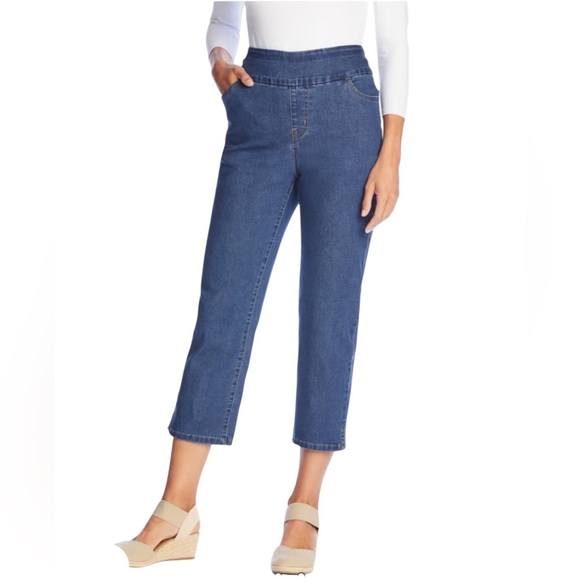 Woman Within Denim - Woman Within Flex Fit Elastic Waist Denim Capri Jeans 20W Pull-on Stretch Casual